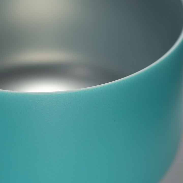 12" C+5 Frosted Turquoise Tide Crystal Singing Bowl with Silver inside