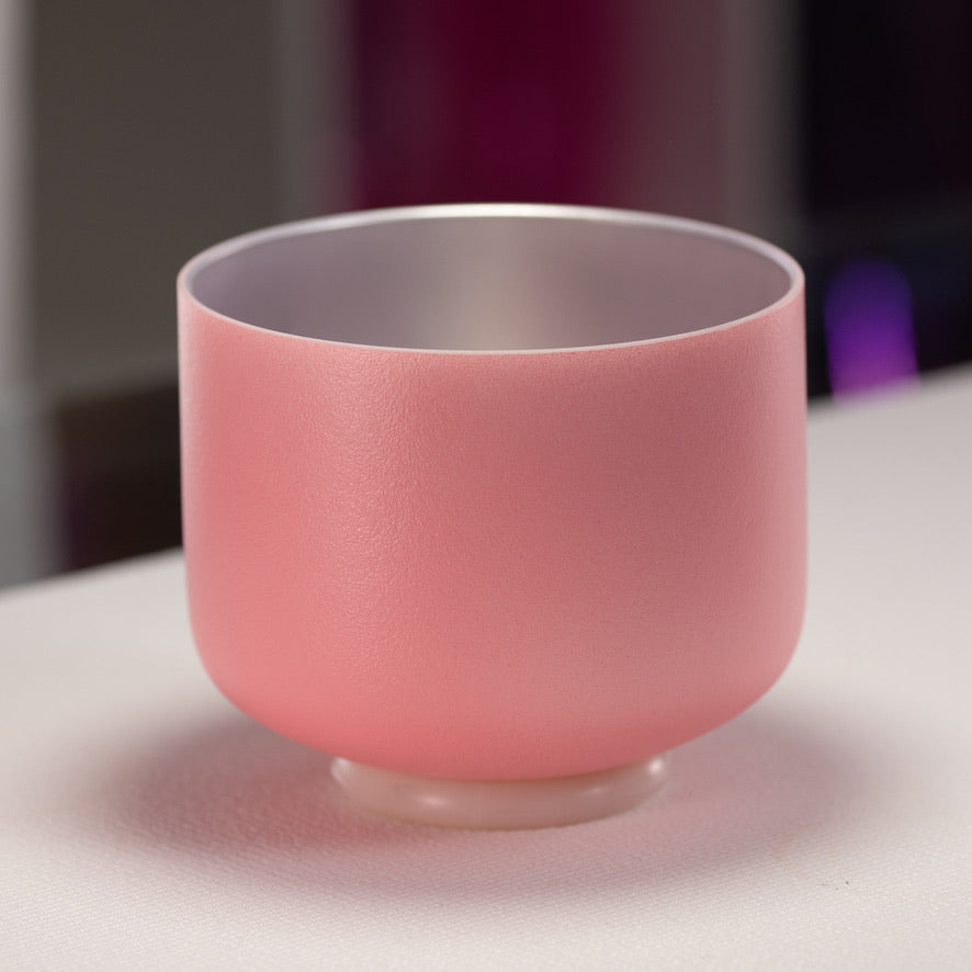 8" G+2 Rosebud Frosted Crystal Singing Bowl with Silver inside