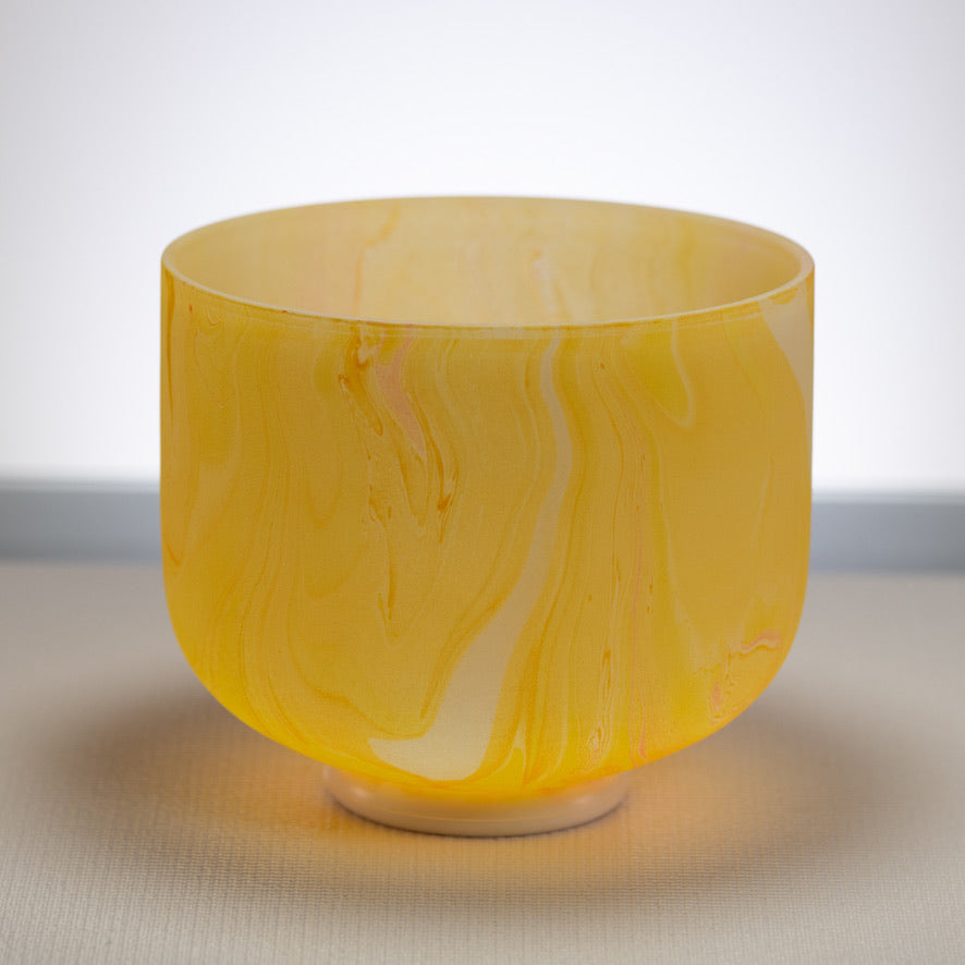 9" F#-24 Yellow Swirl Frosted Crystal Singing Bowl