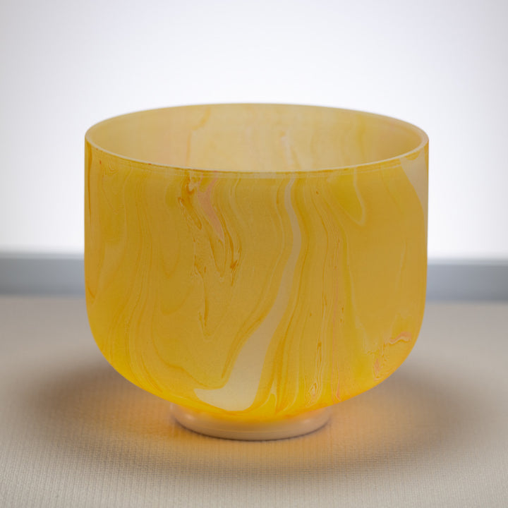 9" F#-24 Yellow Swirl Frosted Crystal Singing Bowl