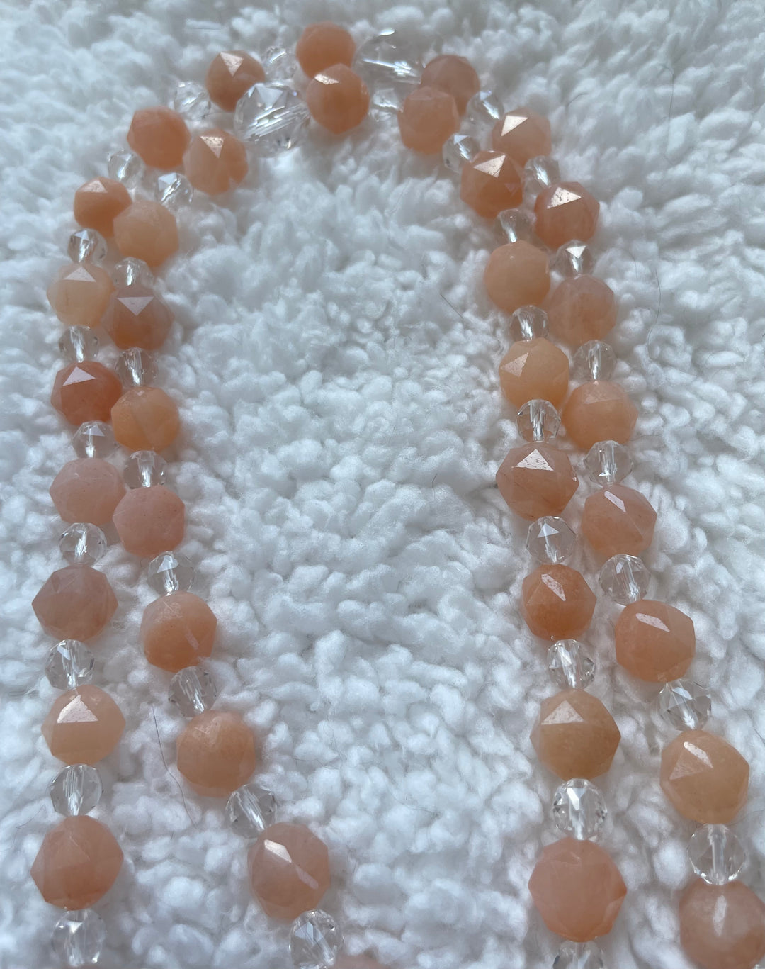Orange Aventurine & Clear Quartz Mala with Clear Quartz pendant