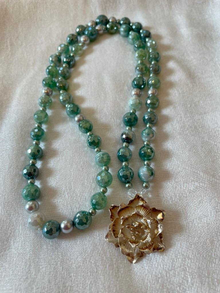 Faceted Green Agate Mala