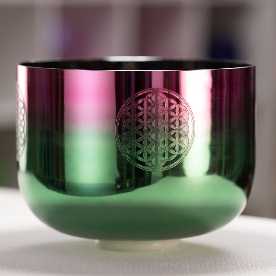 12" E-28 Divine Heart Crystal Singing Bowl with Flower of Life