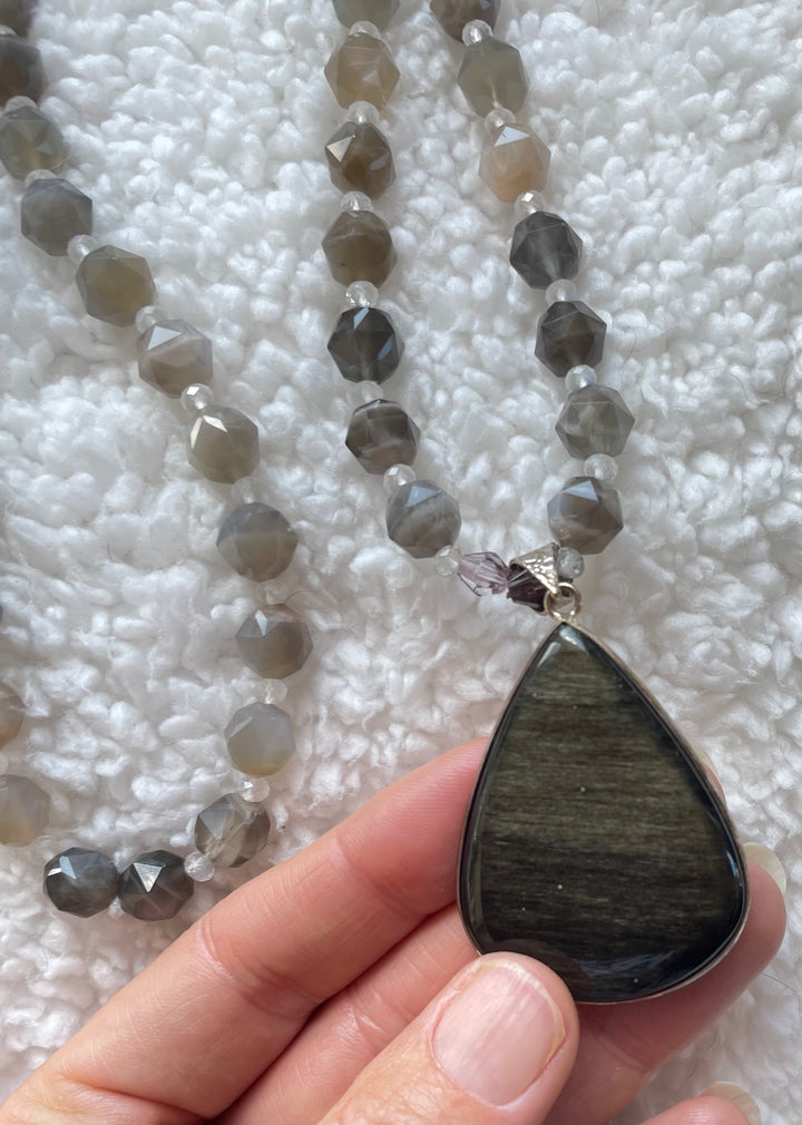 Gray & White Moonstone Mala