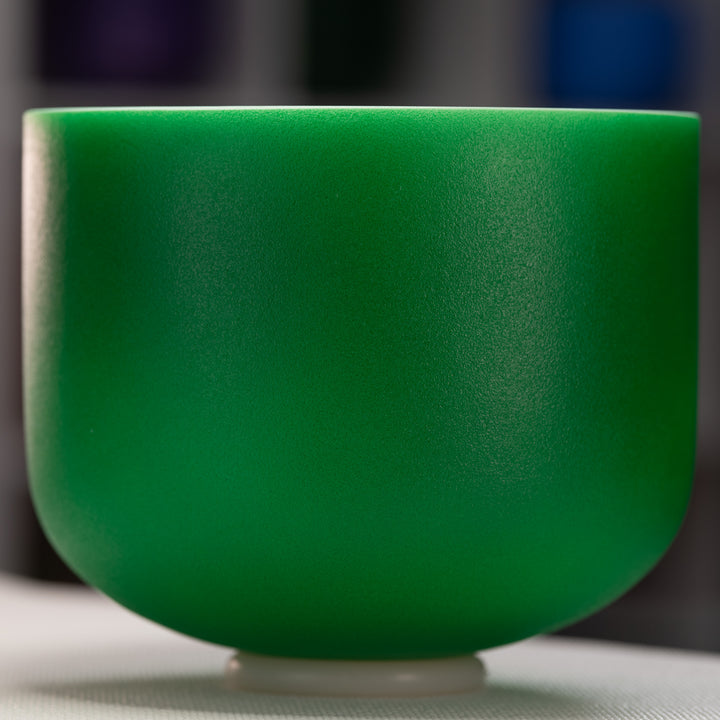 11" F#-28 Emerald Heart Frosted Crystal Singing Bowl, Silver inside from Sacred Singing Bowls™