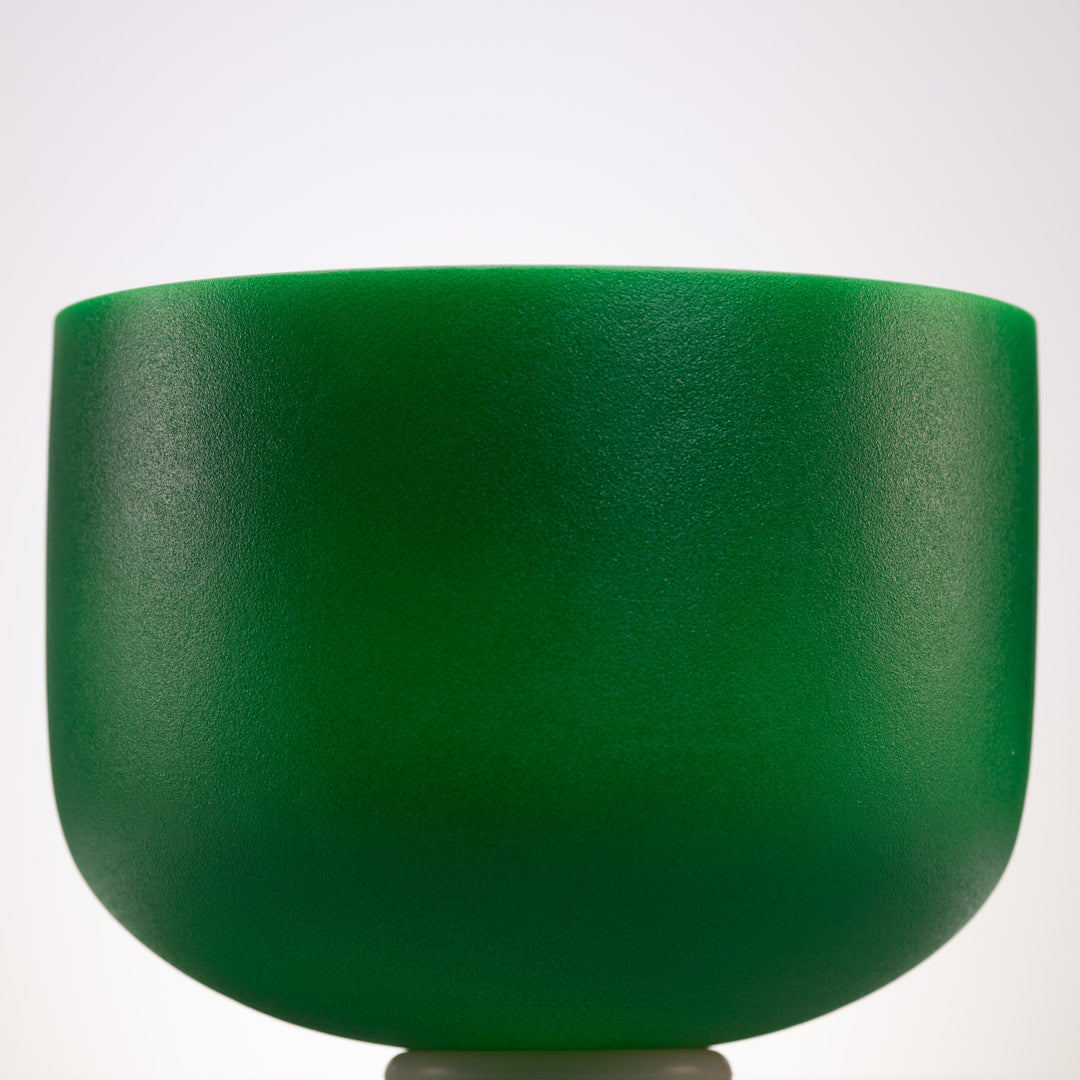 12" F+1 Emerald Heart Frosted Crystal Singing Bowl, Silver inside from Sacred Singing Bowls™
