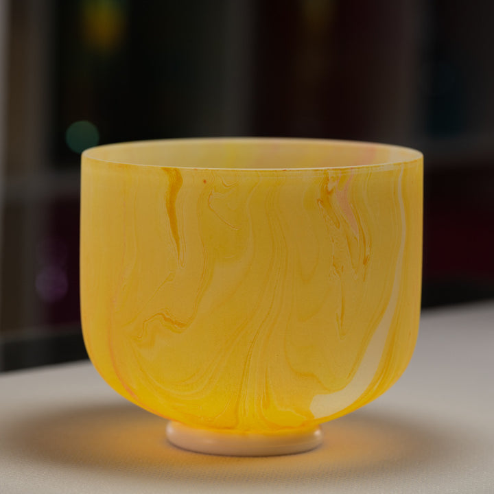 9" F#-24 Yellow Swirl Frosted Crystal Singing Bowl