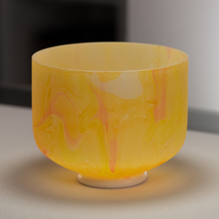 9.25" E-24 Yellow Swirl Frosted Crystal Singing Bowl
