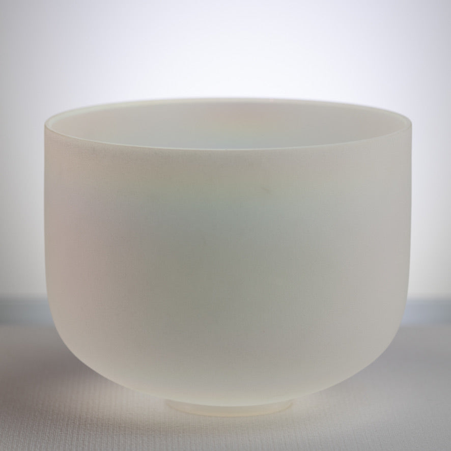 11.75" D+7 White Frosted Singing Bowl with Angel Aura inside