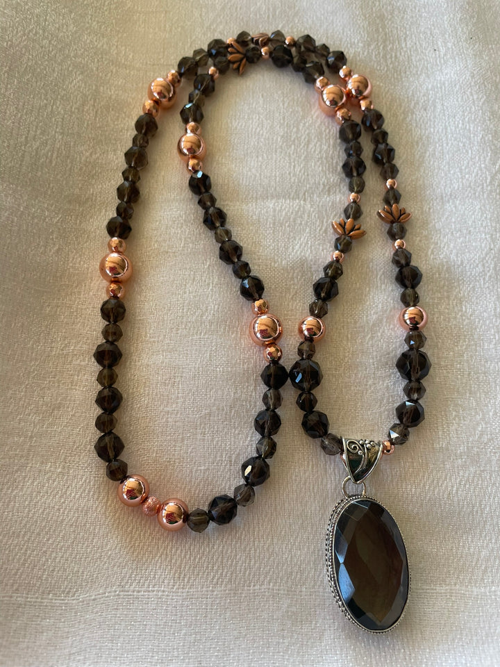 Faceted Smoky Quartz Mala