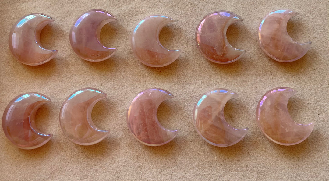 Aura Rose Quartz Moons, Small