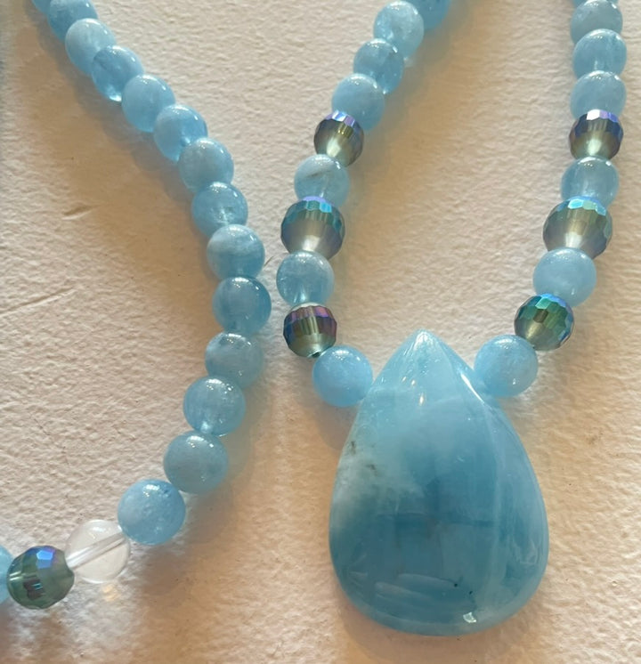 AAA Aquamarine Mala with Aquamarine pendant
