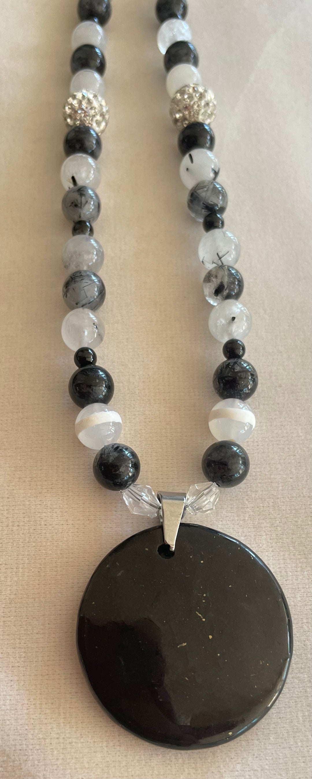 Tourmalinated Quartz Necklace with Shungite pendant
