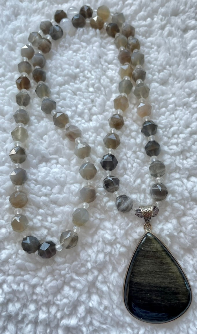 Gray & White Moonstone Mala