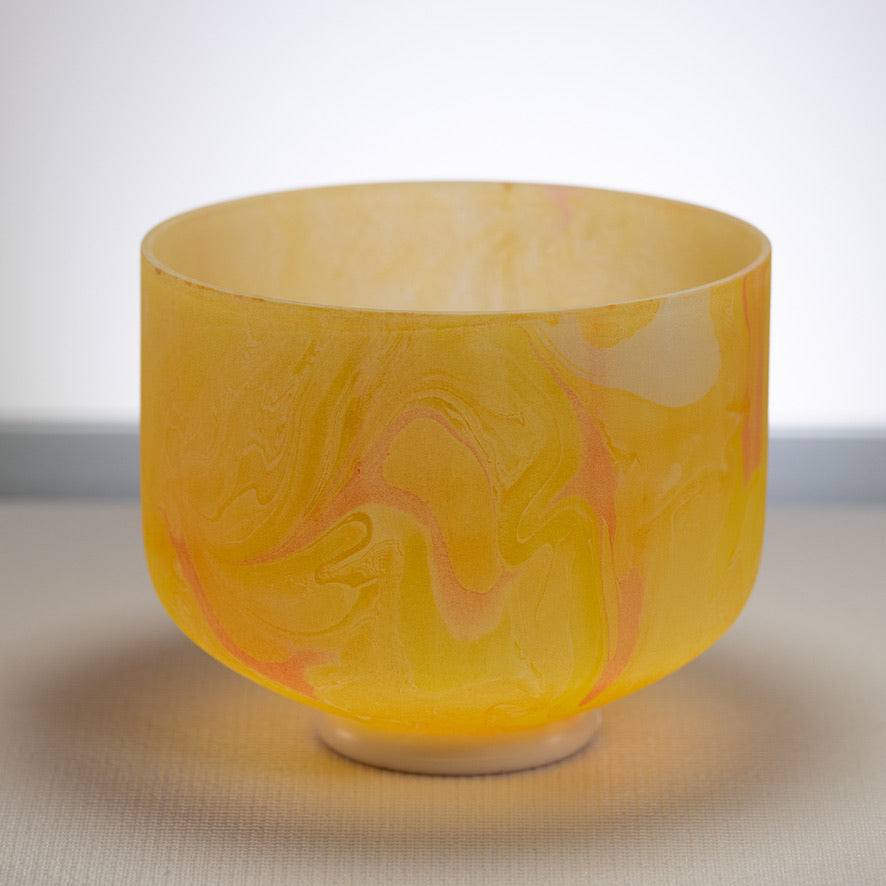 9.25" E-24 Yellow Swirl Frosted Crystal Singing Bowl