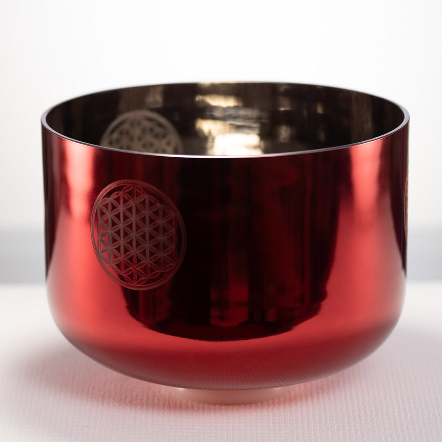 12" F+41 Ruby Ray Crystal Singing Bowl with Flower of Life