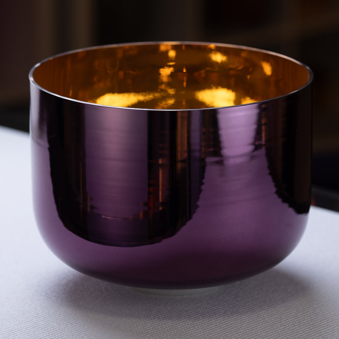 12" F#-27 Divine Violet Flame Crystal Singing Bowl, 24k Gold inside