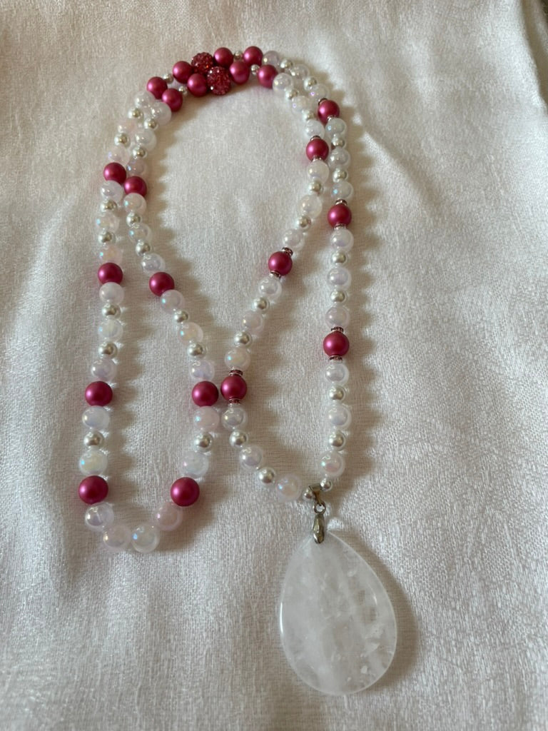 Aura Rose Quartz & Pearl Mala