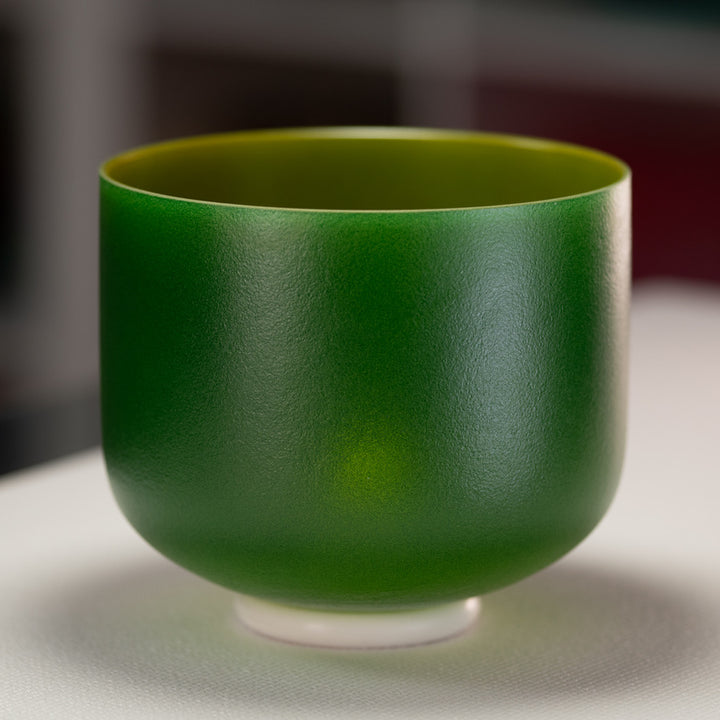 9" E-28 Emerald Heart Frosted Crystal Singing Bowl