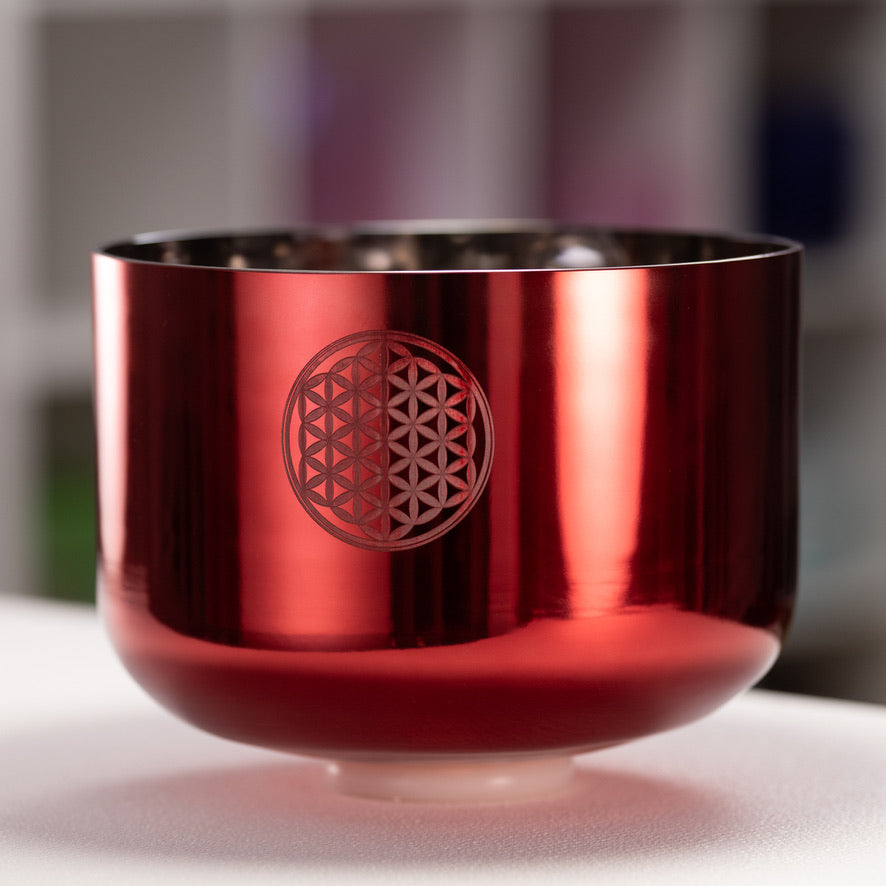 12" F+41 Ruby Ray Crystal Singing Bowl with Flower of Life