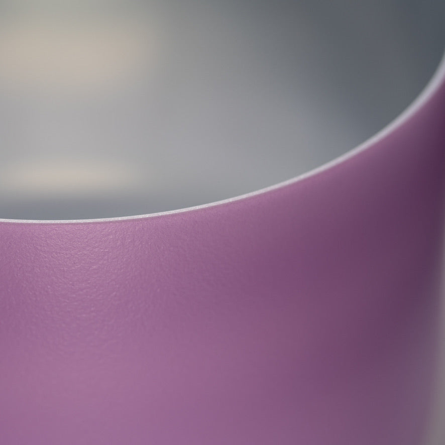 13" F+5 Lilac Blossom Frosted Crystal Singing Bowl, Silver inside