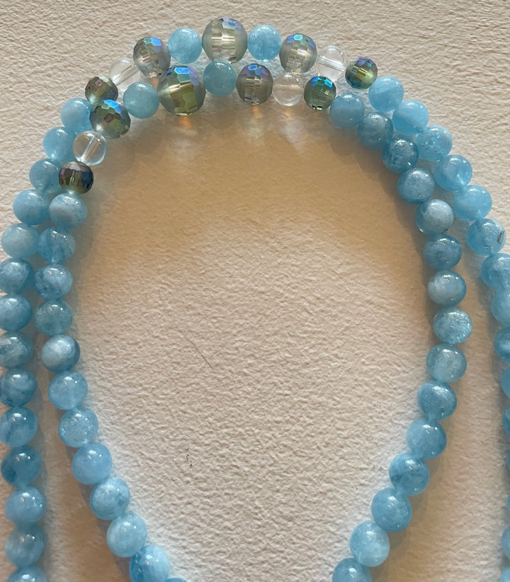 AAA Aquamarine Mala with Aquamarine pendant