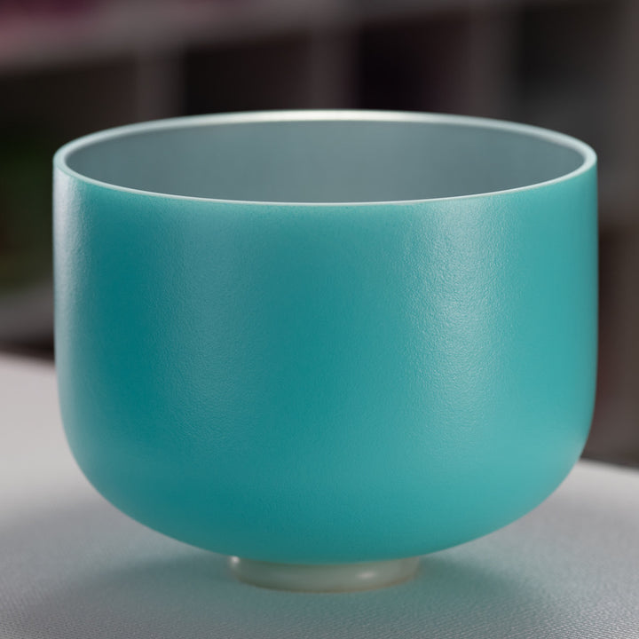 12" E+1 Frosted Turquoise Tide Crystal Singing Bowl with Silver inside