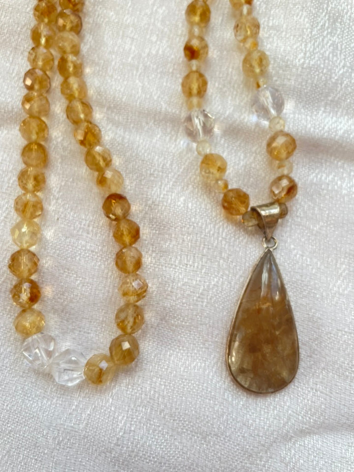 Faceted Natural Citrine Mala with Citrine Pendant