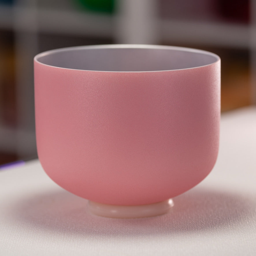 9.25" C#+6 Rosebud Frosted Crystal Singing Bowl with Silver inside