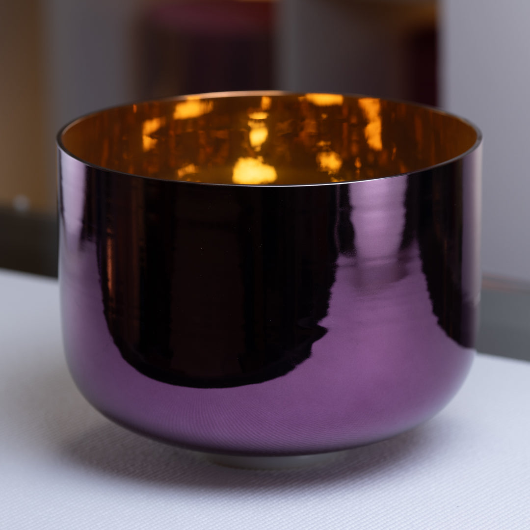 12" F#-27 Divine Violet Flame Crystal Singing Bowl, 24k Gold inside