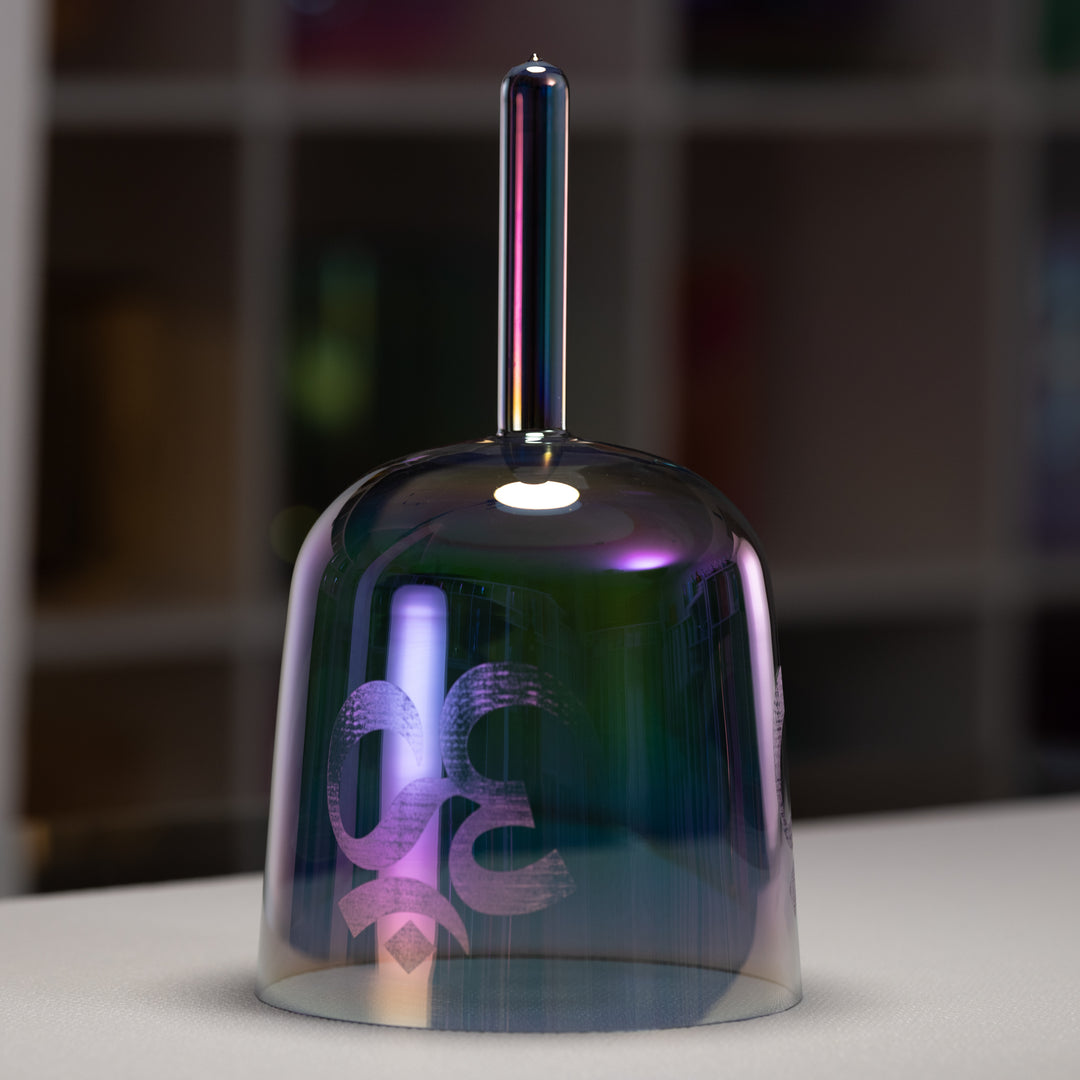 7.75" F-7 Aurora Sky Crystal Singing Bowl with Om, Handheld