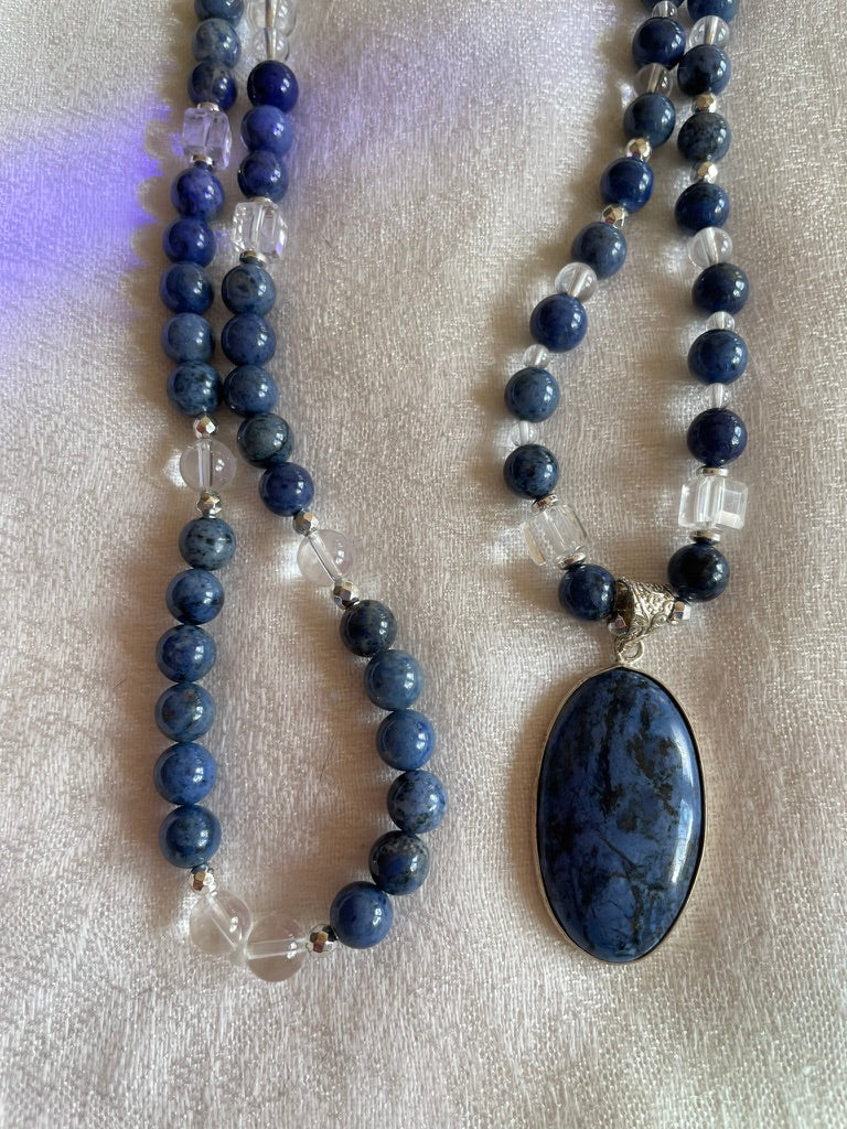 Dumotierite & Clear Quartz Mala