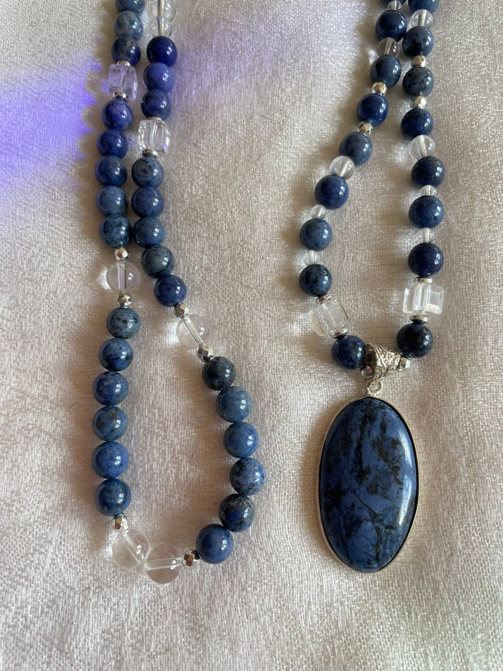 Dumotierite & Clear Quartz Mala