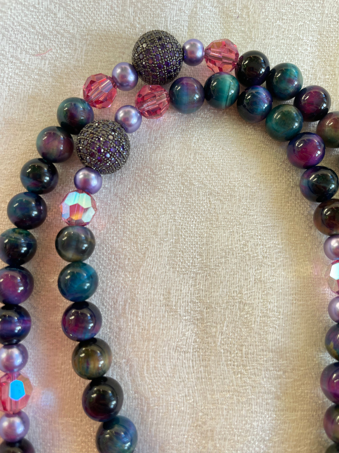 Cosmic Tiger Eye Mala with Heart pendant