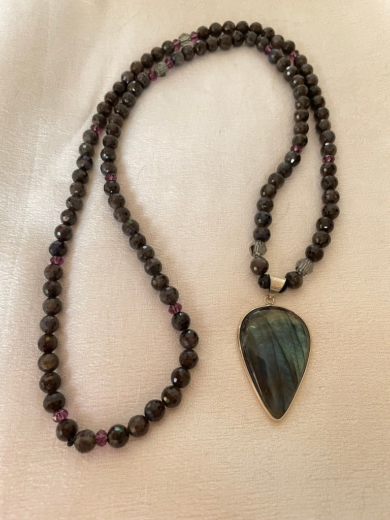 Faceted Black Labradorite Mala