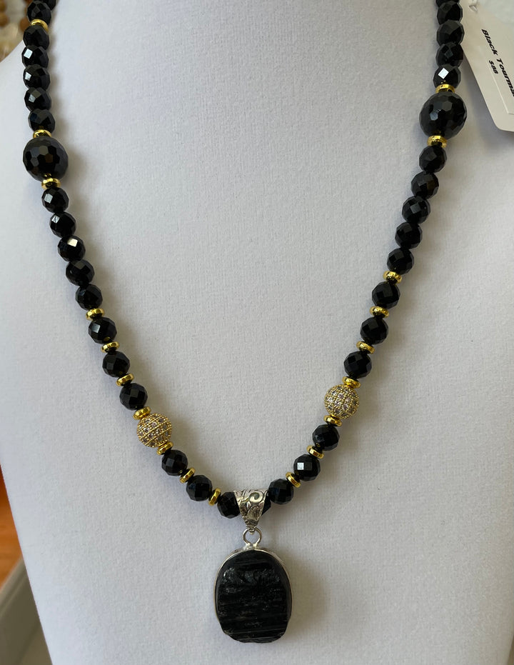 Black Tourmaline with Golden Hematite Necklace