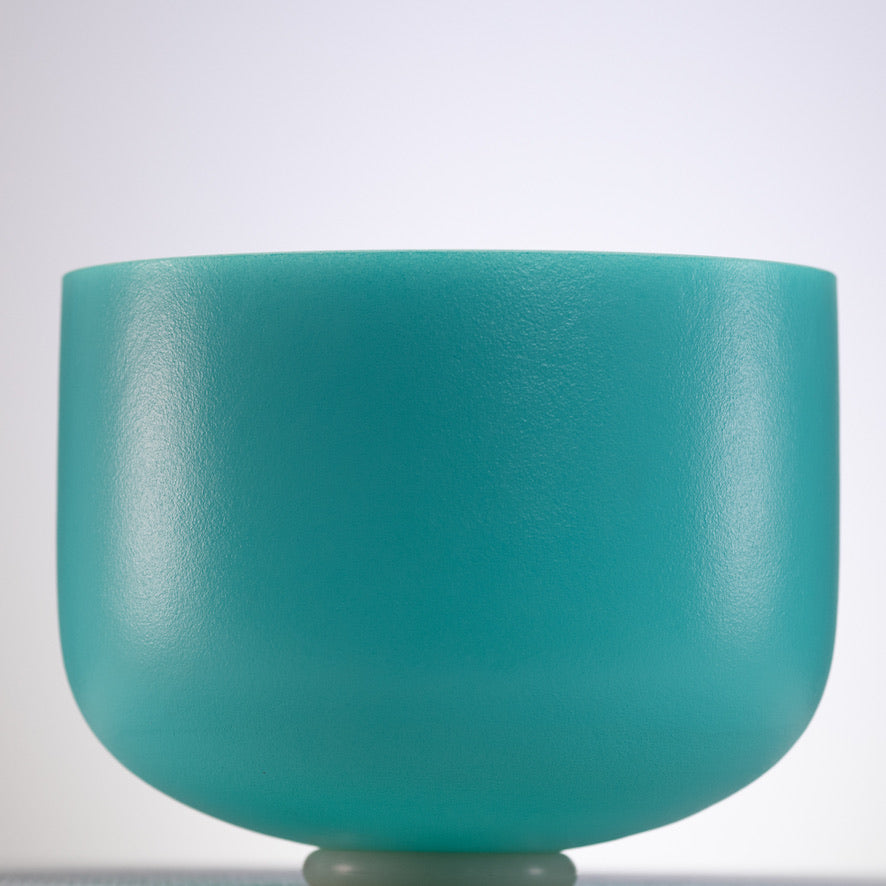12" E+1 Frosted Turquoise Tide Crystal Singing Bowl with Silver inside