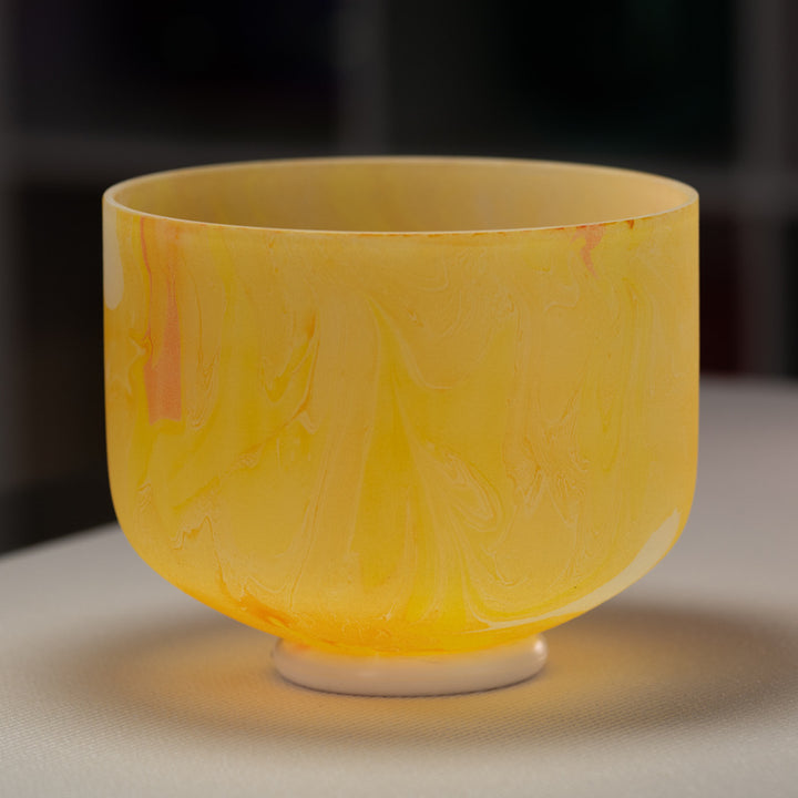 9.25" E-24 Yellow Swirl Frosted Crystal Singing Bowl