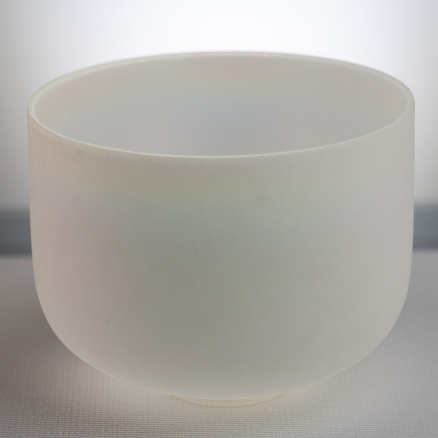 11.75" D+7 White Frosted Singing Bowl with Angel Aura inside