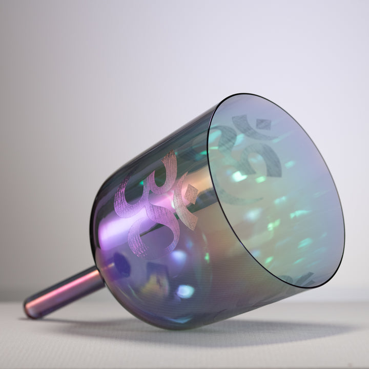 7.75" F-7 Aurora Sky Crystal Singing Bowl with Om, Handheld