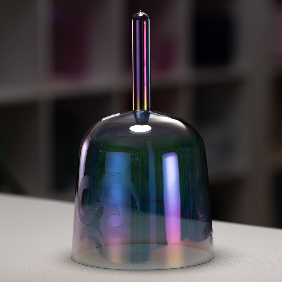 7.75" F-7 Aurora Sky Crystal Singing Bowl with Om, Handheld