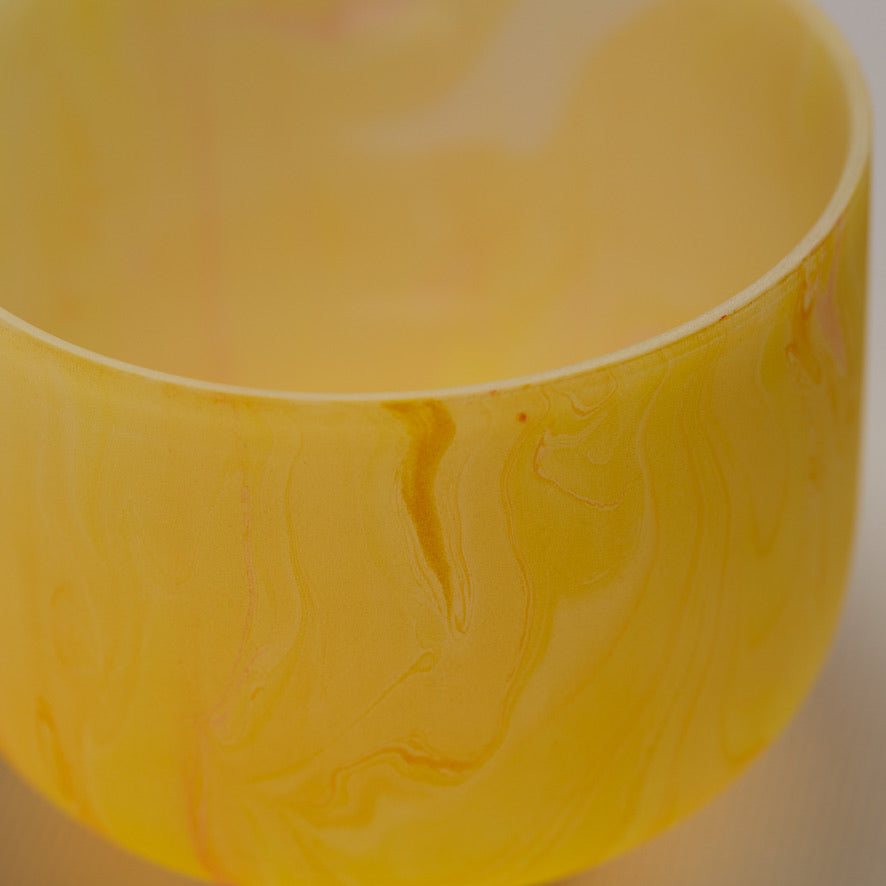 9" F#-24 Yellow Swirl Frosted Crystal Singing Bowl