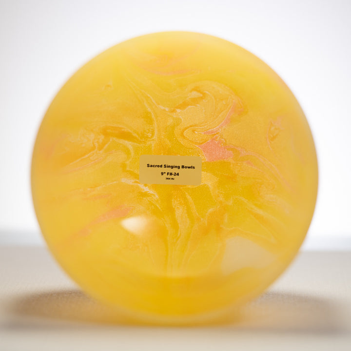 9" F#-24 Yellow Swirl Frosted Crystal Singing Bowl