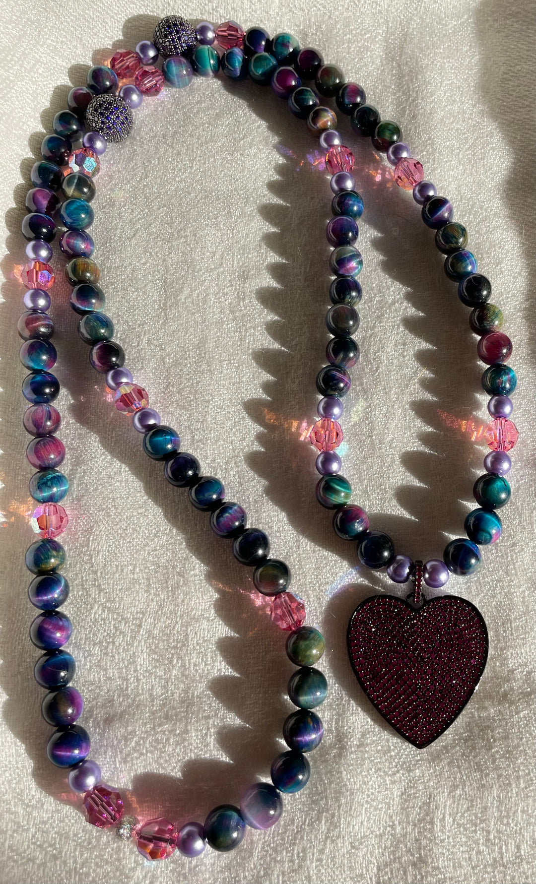 Cosmic Tiger Eye Mala with Heart pendant