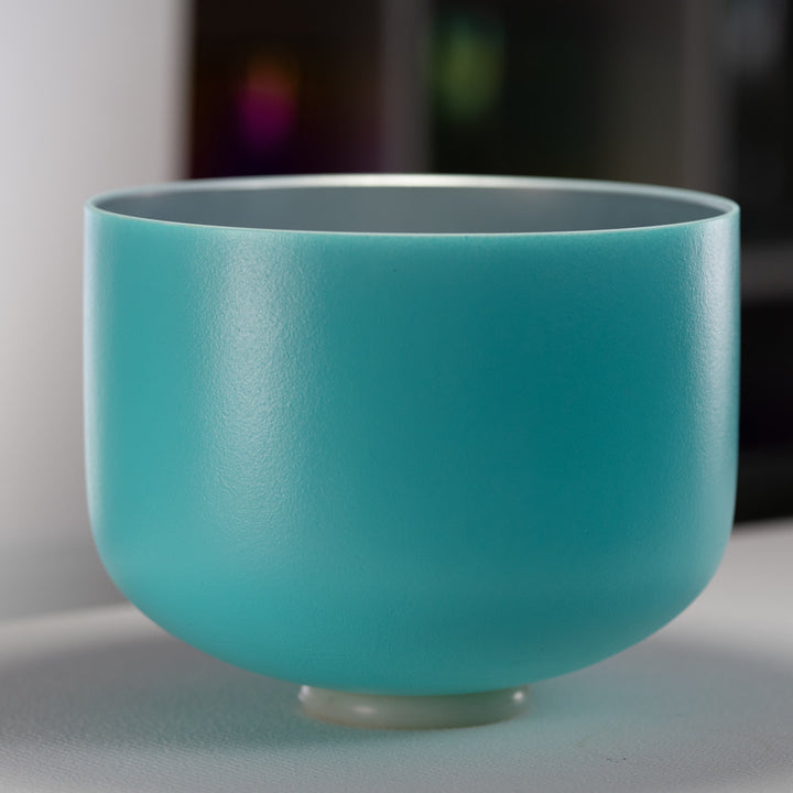 12" C+5 Frosted Turquoise Tide Crystal Singing Bowl with Silver inside
