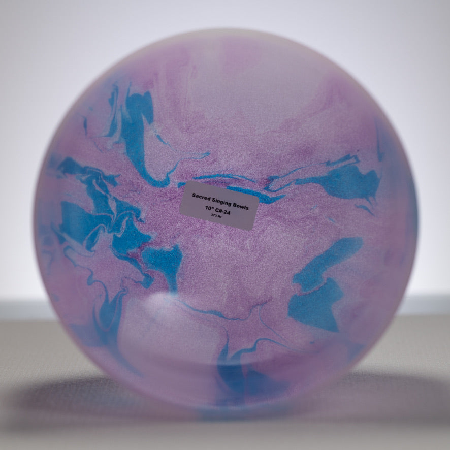10" C#-24 Light Purple Swirl Frosted Crystal Singing Bowl