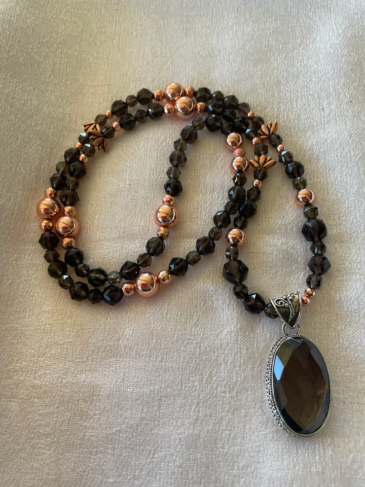 Faceted Smoky Quartz Mala