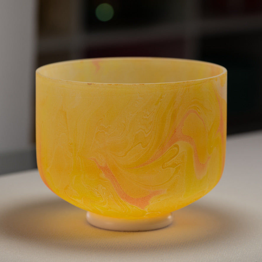 9.25" E-24 Yellow Swirl Frosted Crystal Singing Bowl
