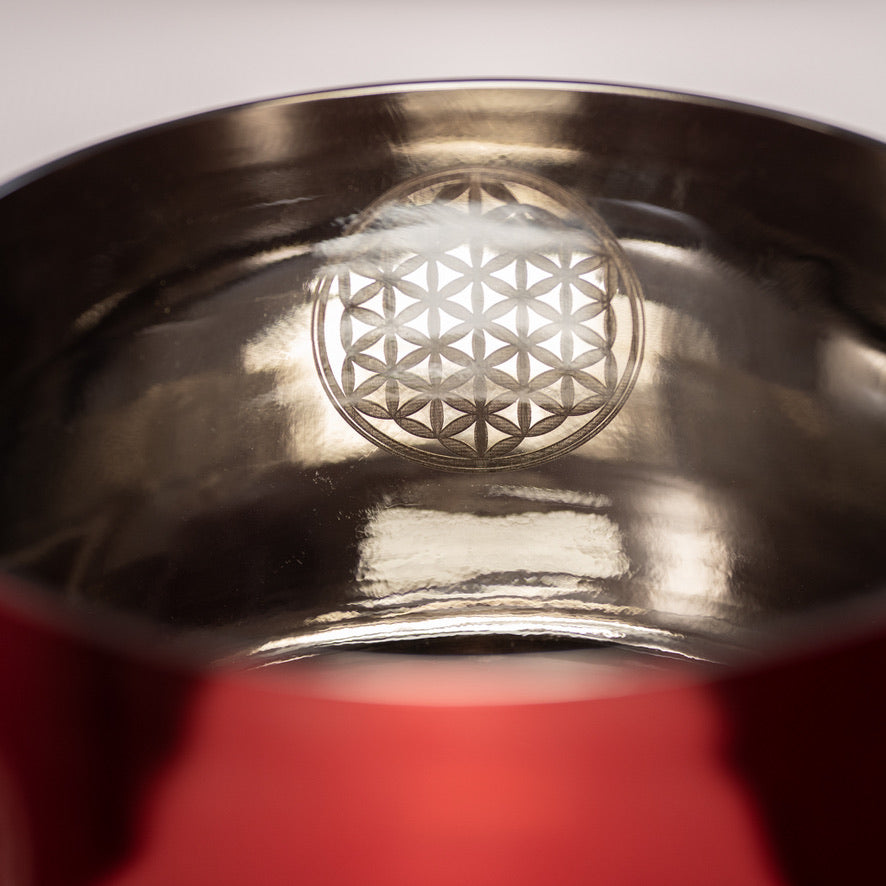 12" F+41 Ruby Ray Crystal Singing Bowl with Flower of Life