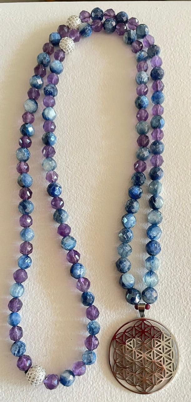 Faceted Kyanite & Amethyst Mala